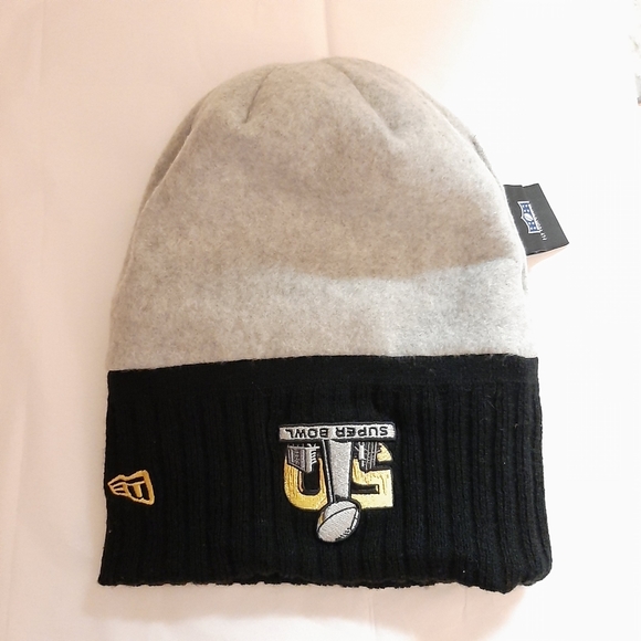 NFL Knit Hat Fleece lined Super Bowl 50 Panthers Patch Gray Black - Picture 9 of 12